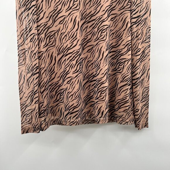 Jane & Delancey Animal Print Mock Neck Top Long Bishop Sleeve Brown Size Small - Picture 3 of 9